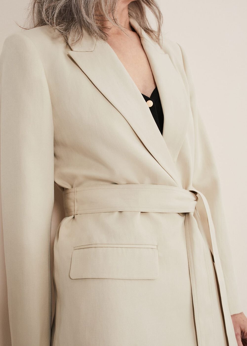 Inessa Linen Belted Blazer - Stone