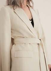 Inessa Linen Belted Blazer - Stone