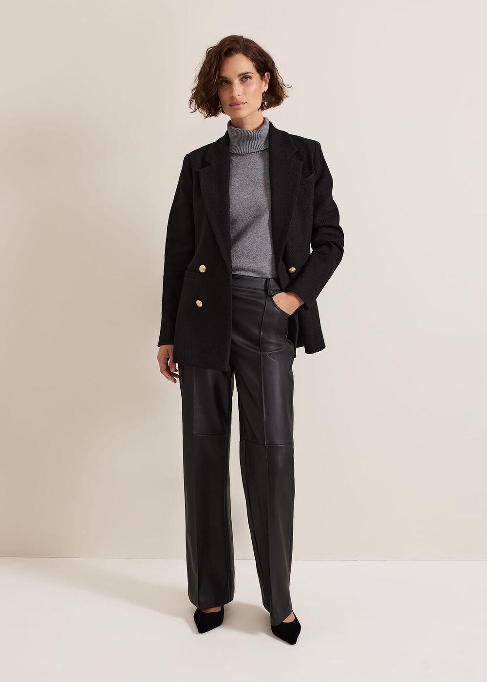 Kiana Boucle Longline Blazer - Black