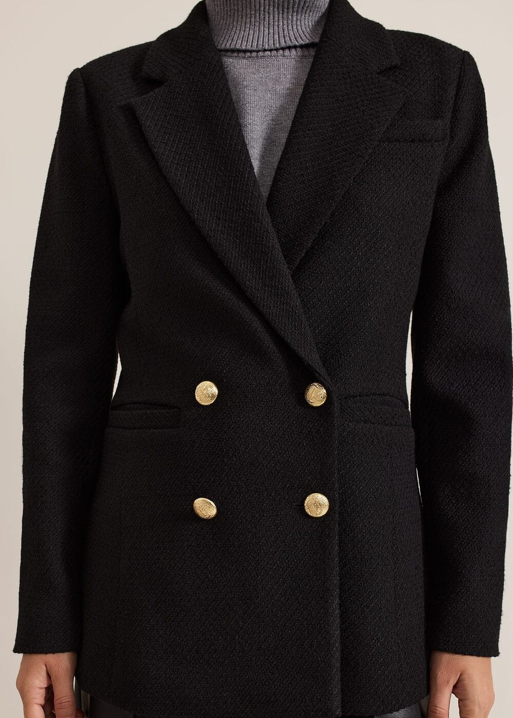 Kiana Boucle Longline Blazer - Black