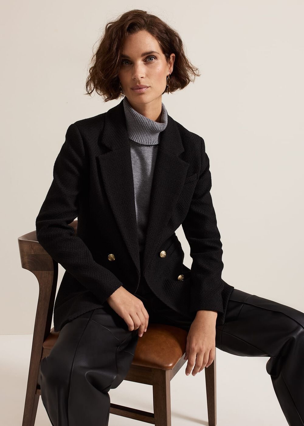 Kiana Boucle Longline Blazer - Black
