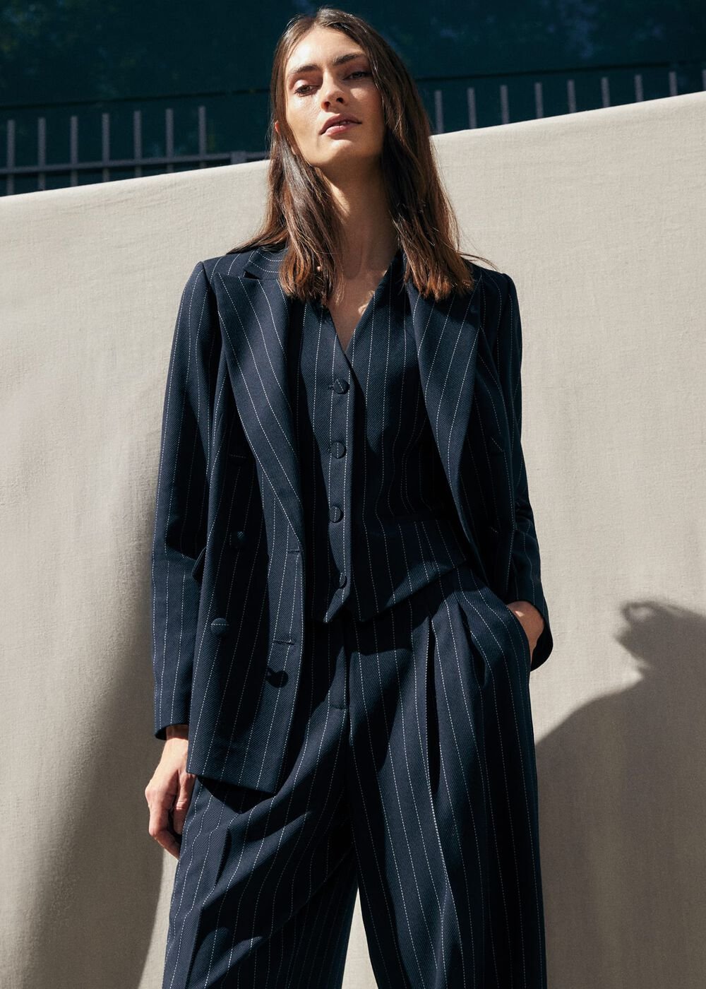 Pia Pinstripe Blazer - Navy