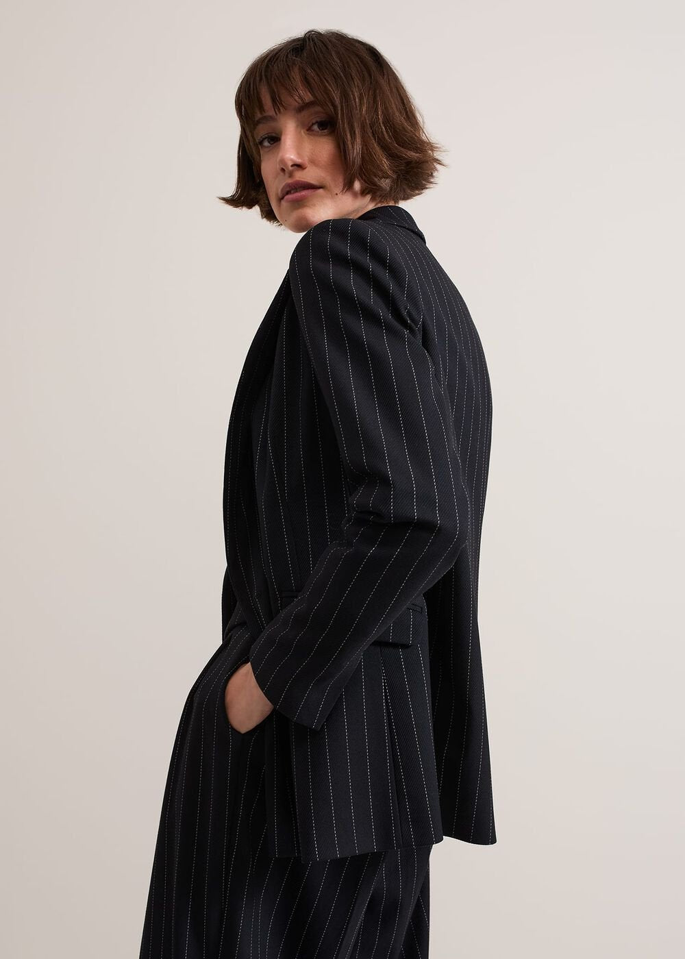 Pia Pinstripe Blazer - Navy