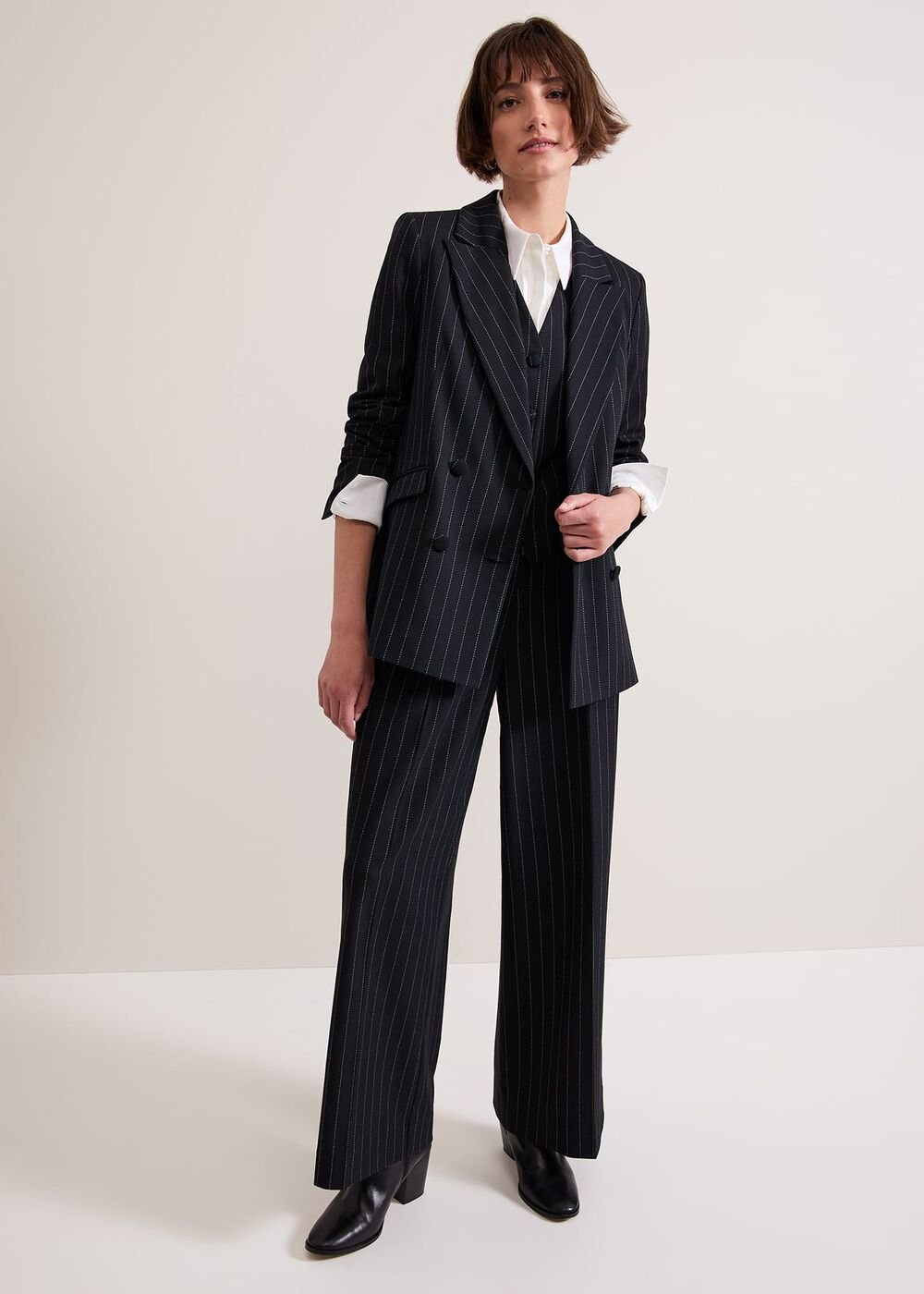 Pia Pinstripe Blazer - Navy