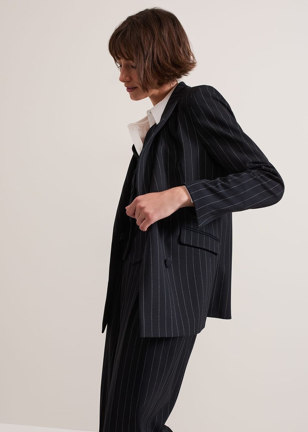 Pia Pinstripe Blazer - Navy