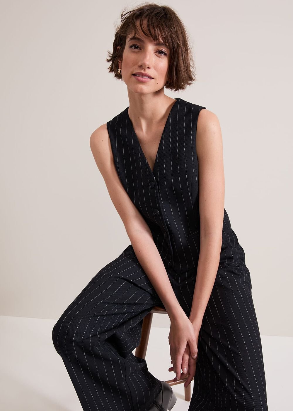 Pia Pinstripe Waistcoat - Navy