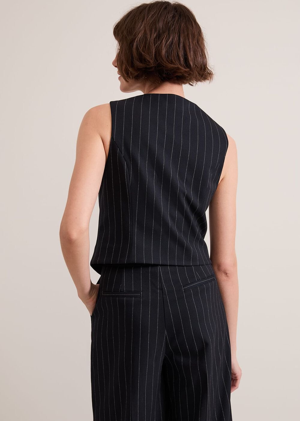 Pia Pinstripe Waistcoat - Navy