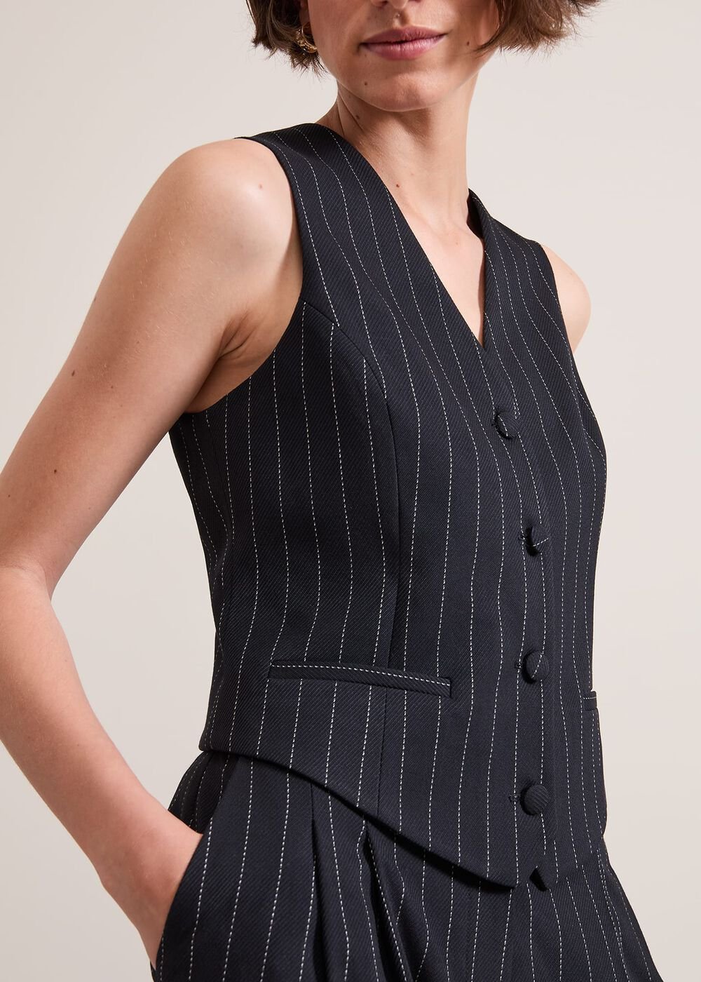 Pia Pinstripe Waistcoat - Navy