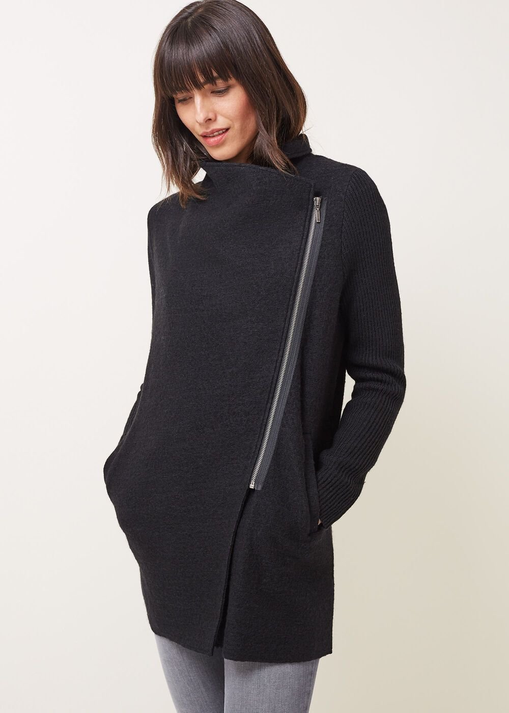 Byanca Zip Knit Coat - Black