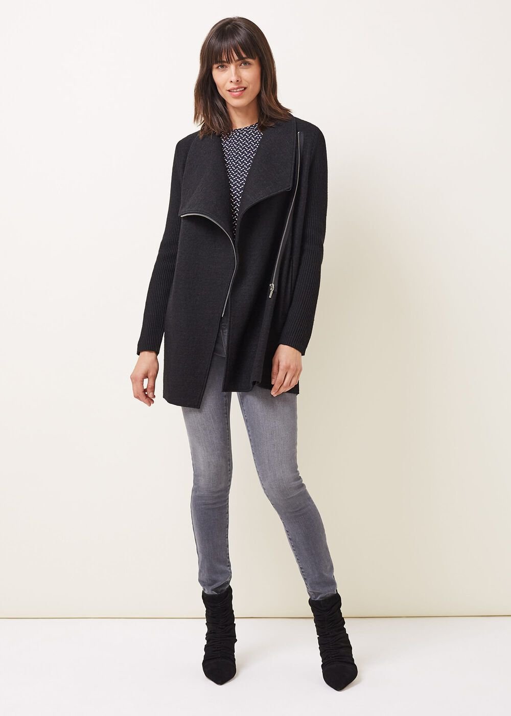 Byanca Zip Knit Coat - Black