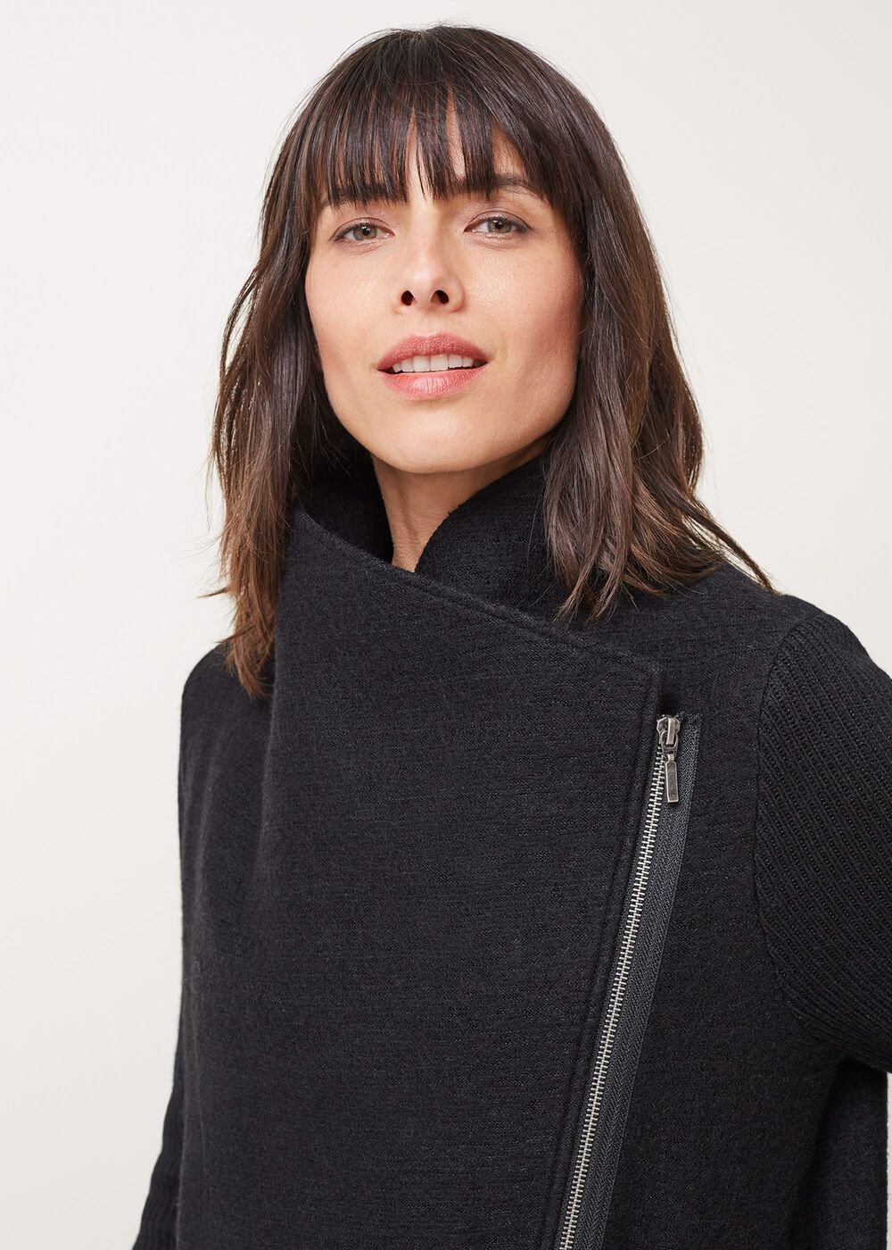 Byanca Zip Knit Coat - Black
