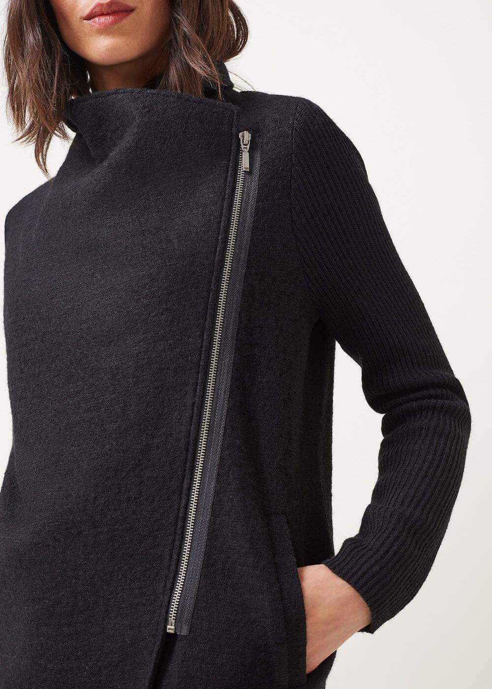 Byanca Zip Knit Coat - Black
