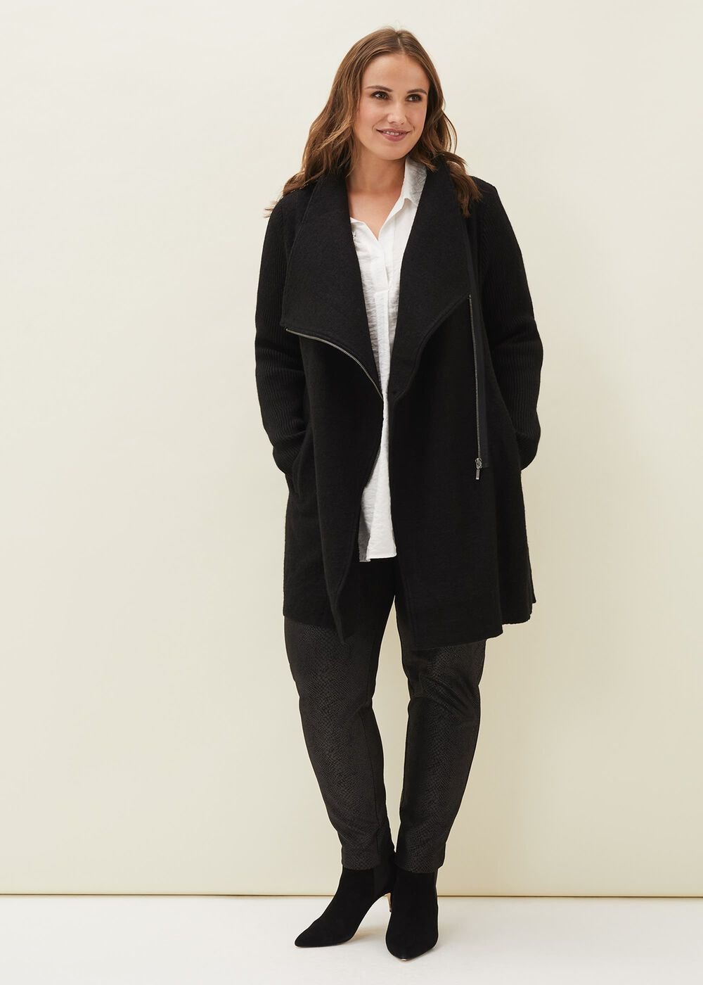 Byanca Zip Knit Coat - Black