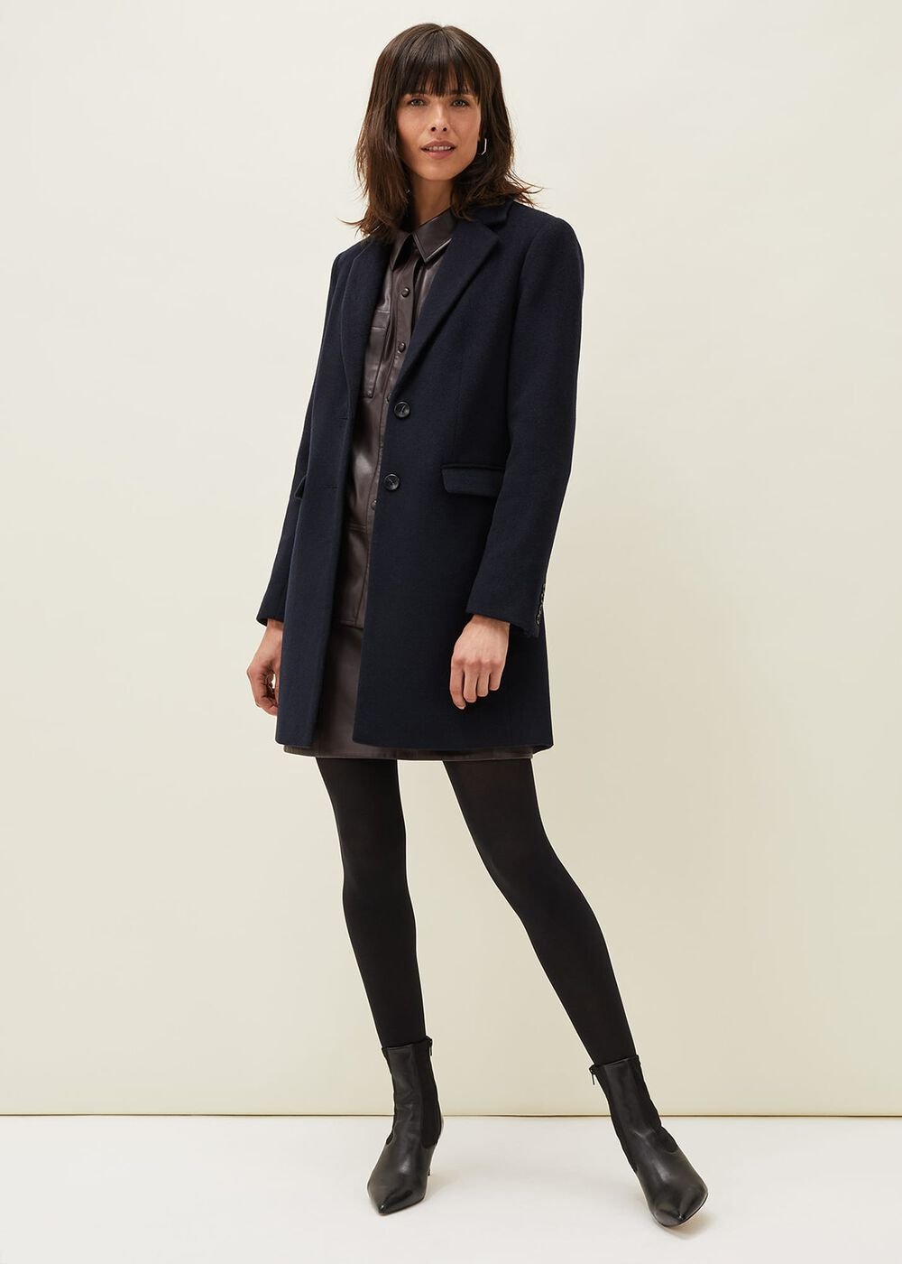 Lydia Red Wool Smart Coat - Navy