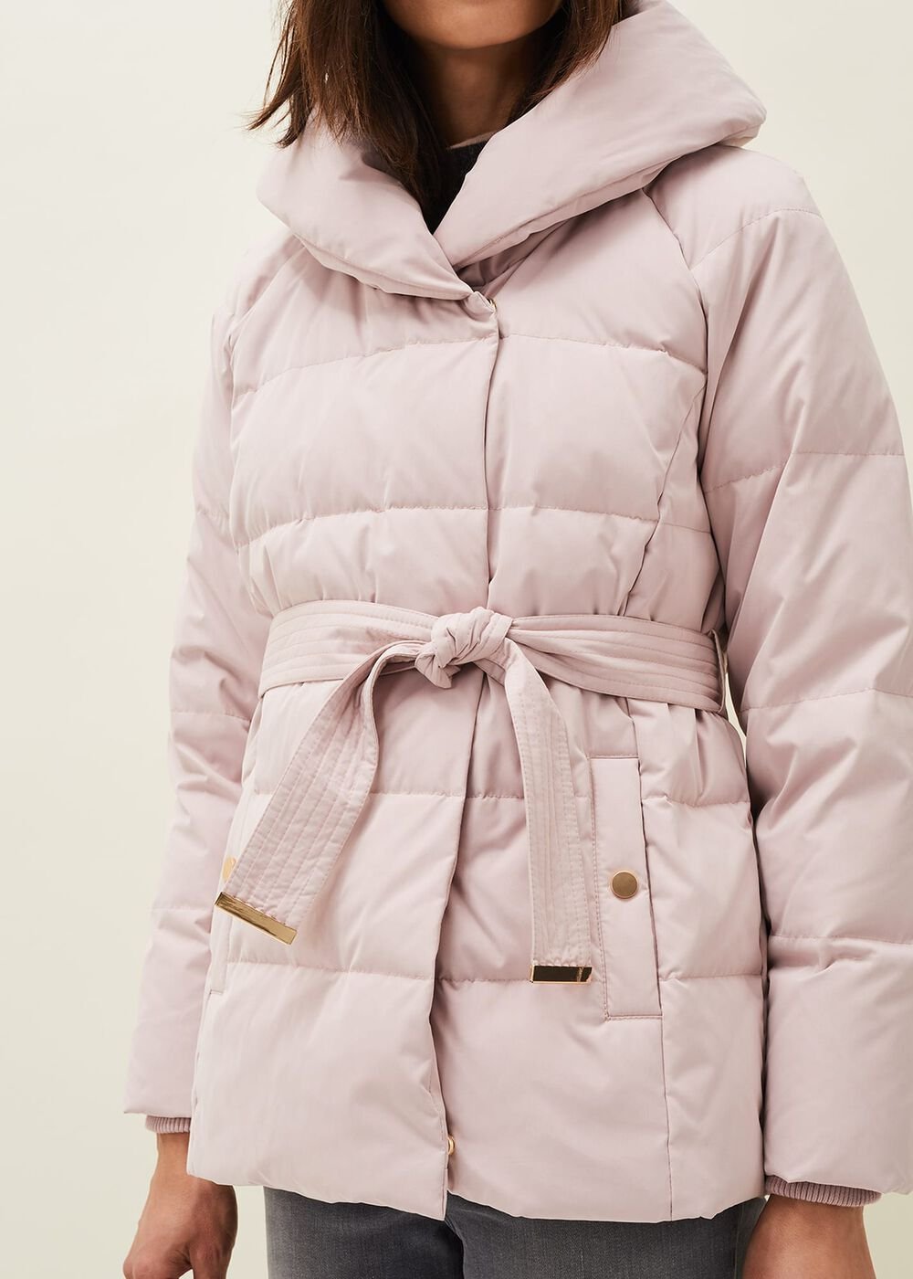 Kyra Short Wrap Puffer Coat - Pale Pink