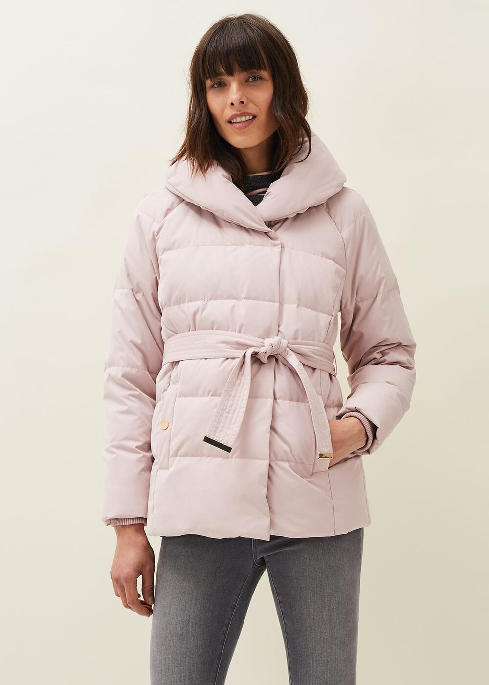 Kyra Short Wrap Puffer Coat - Pale Pink
