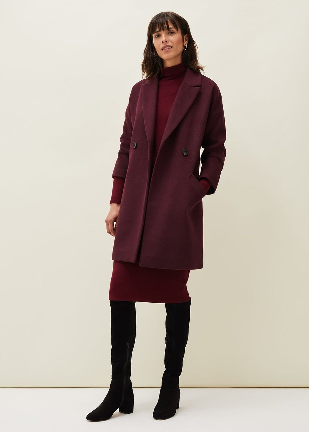 Emery Colourblock Wool Coat - Port