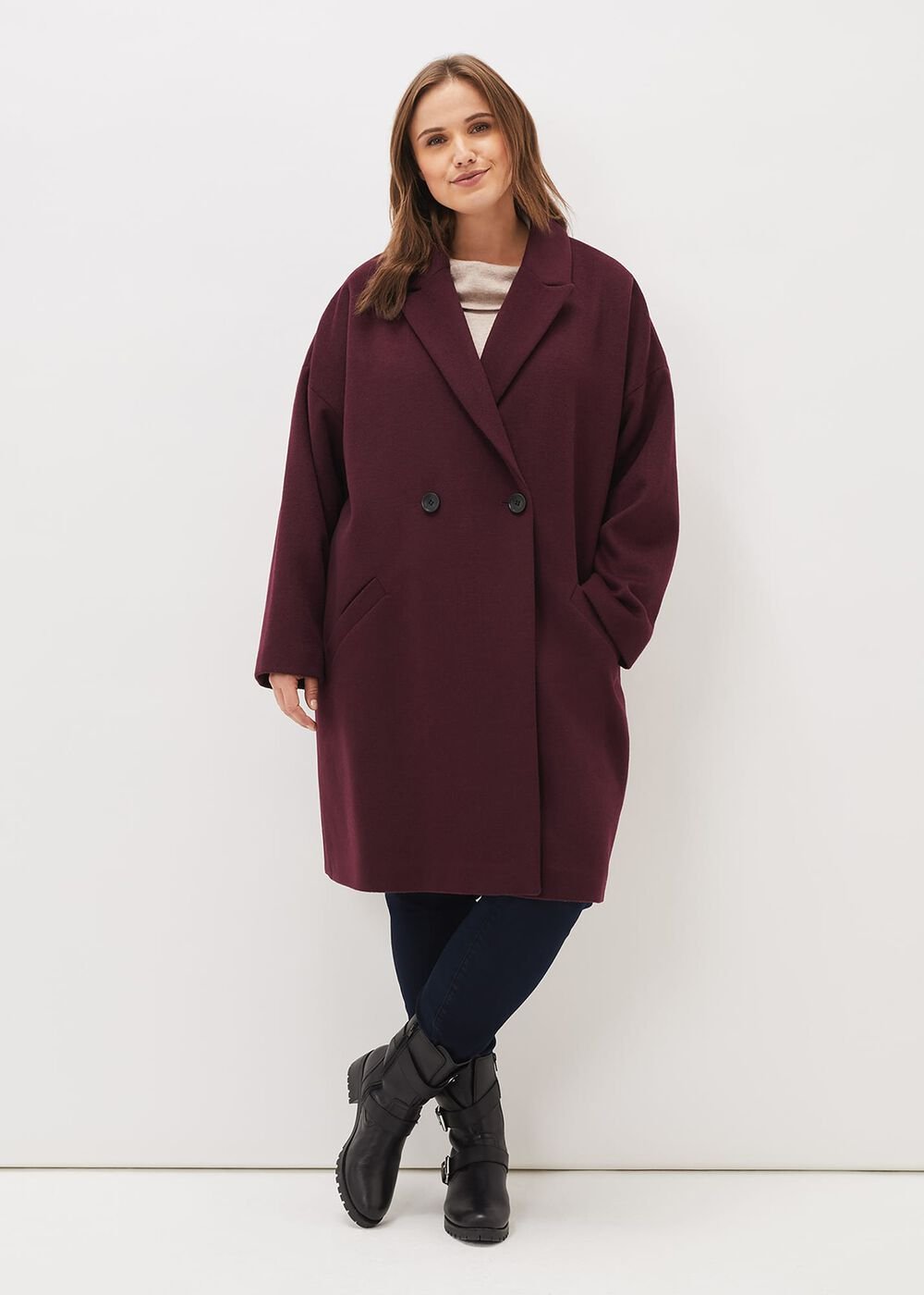 Emery Colourblock Wool Coat - Port