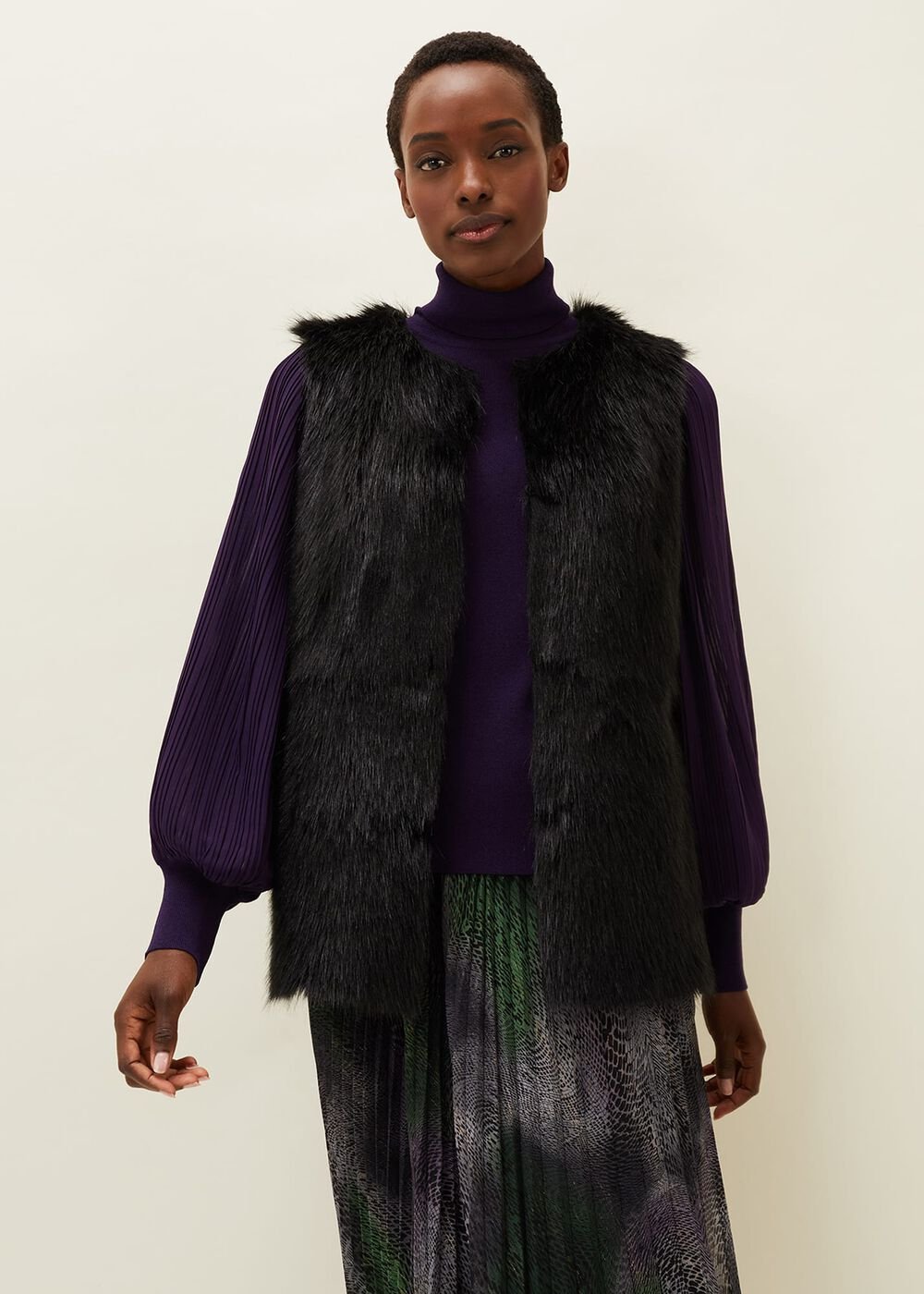 Ella Longline Reversible Faux Fur Gilet - Black