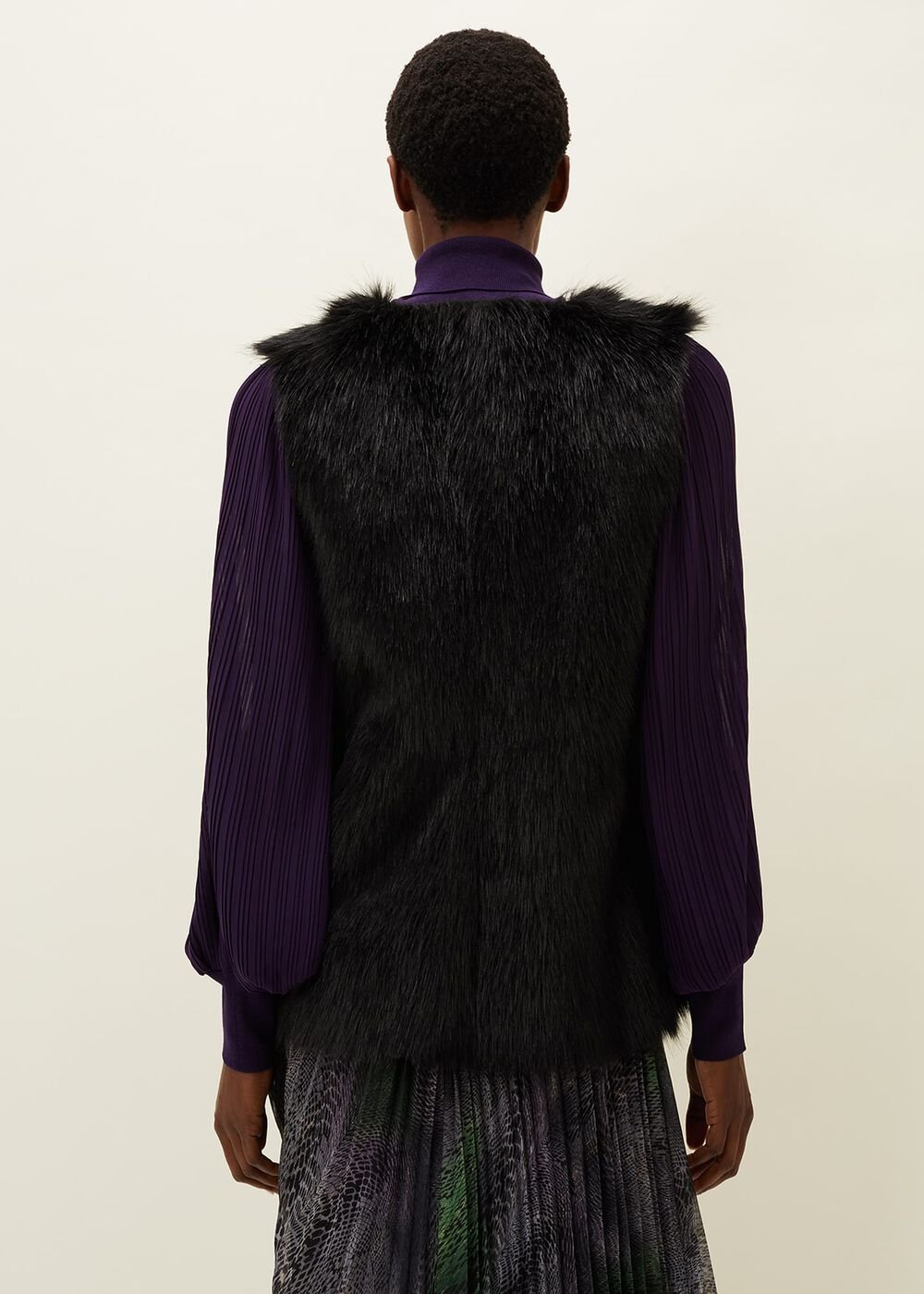 Ella Longline Reversible Faux Fur Gilet - Black