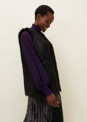 Ella Longline Reversible Faux Fur Gilet - Black