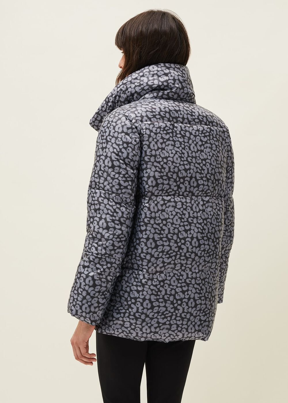 Anny Animal Print Puffer Coat - Grey Multi