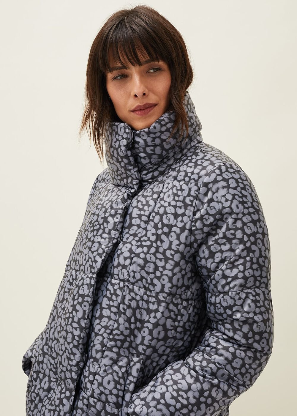 Anny Animal Print Puffer Coat - Grey Multi