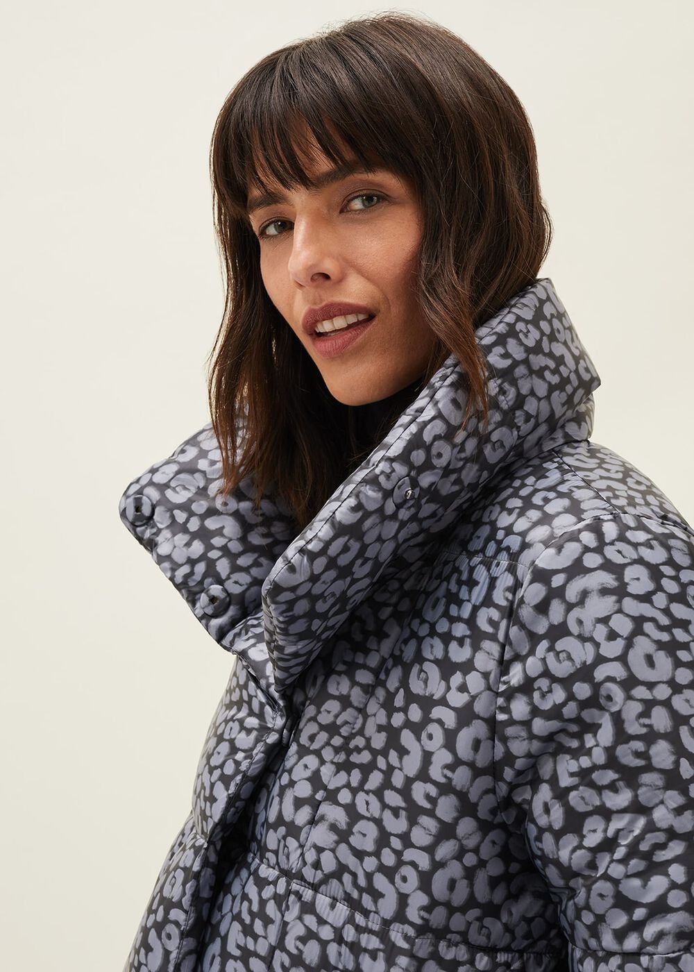 Anny Animal Print Puffer Coat - Grey Multi