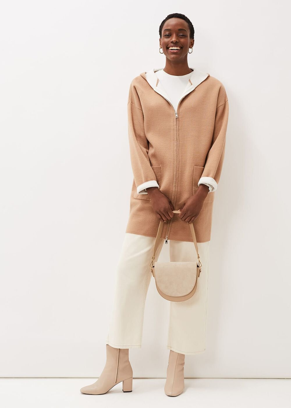 Jane Double Face Knit Coat - Camel/Ivory