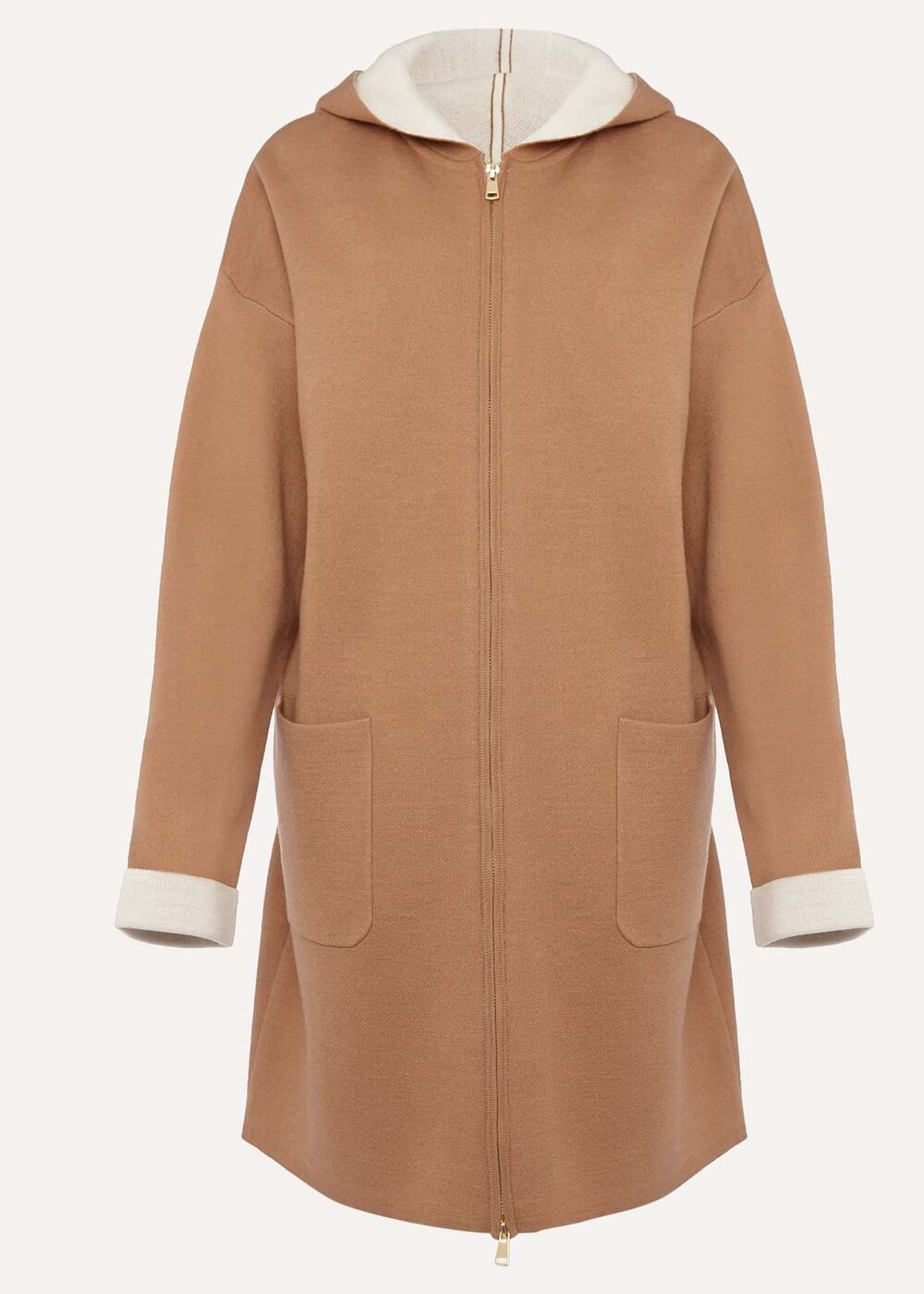 Jane Double Face Knit Coat - Camel/Ivory