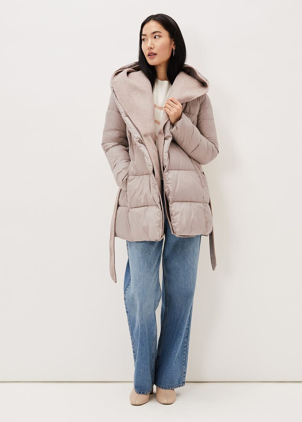 Brae Belted Puffer Knit Coat - Mink