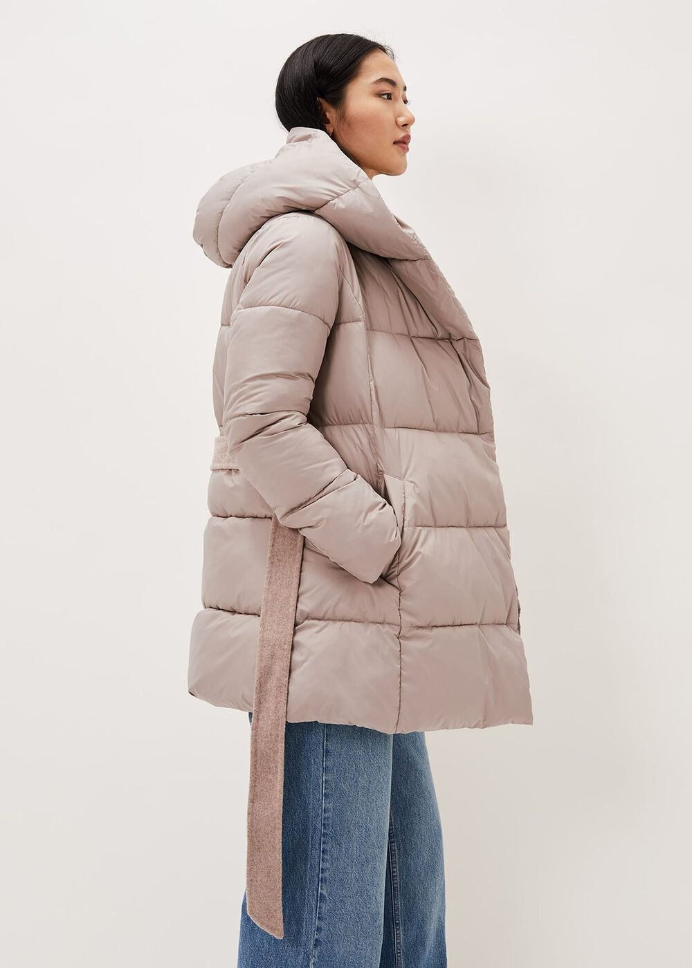 Brae Belted Puffer Knit Coat - Mink