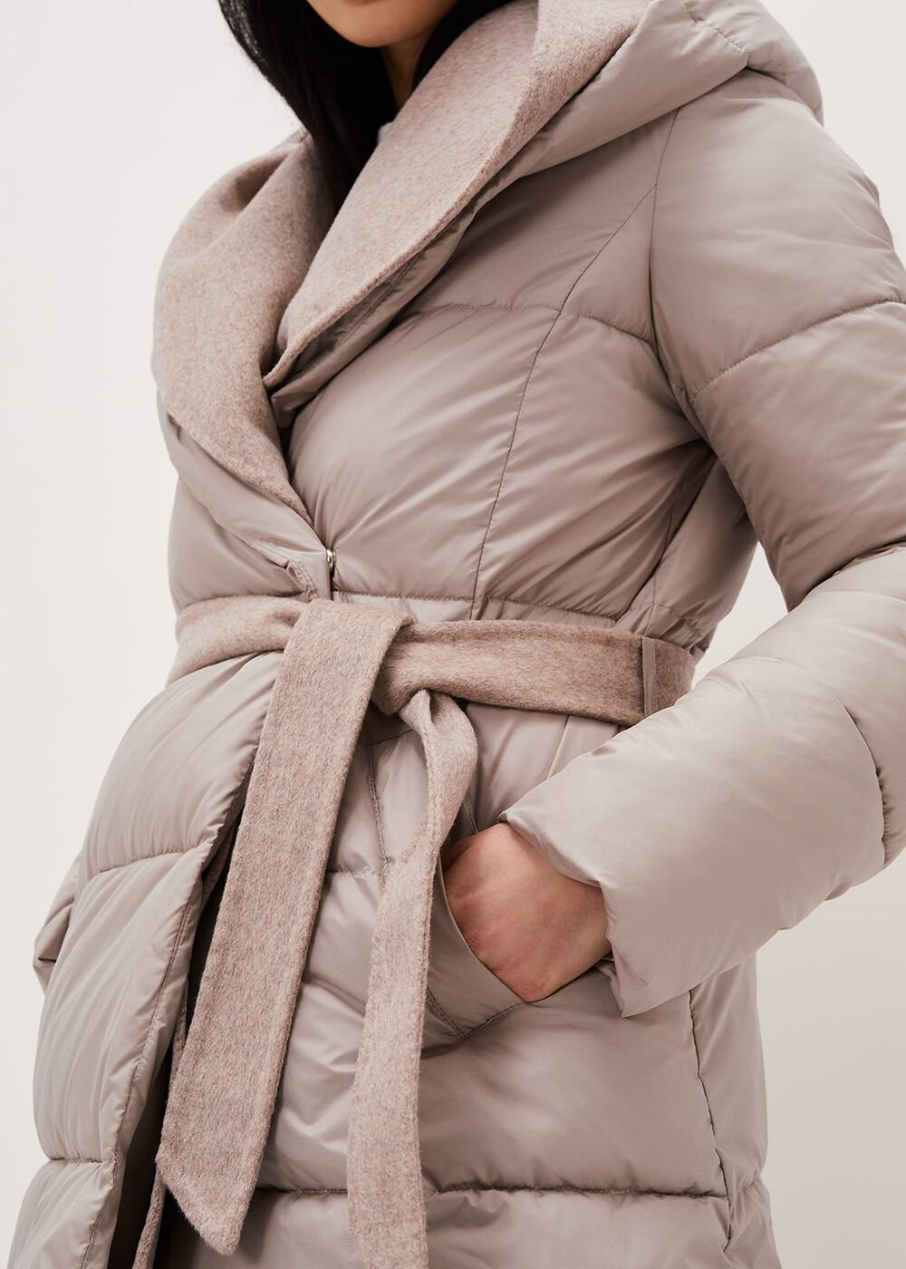 Brae Belted Puffer Knit Coat - Mink