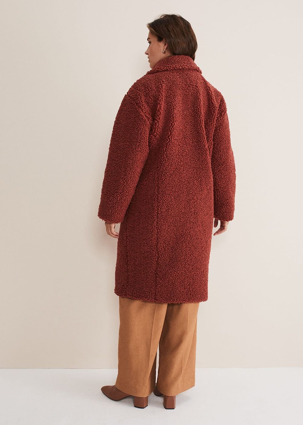 Libbie Longline Teddy Coat - Rust