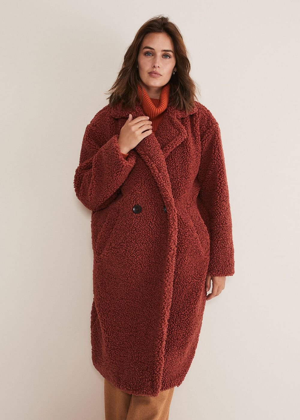 Libbie Longline Teddy Coat - Rust