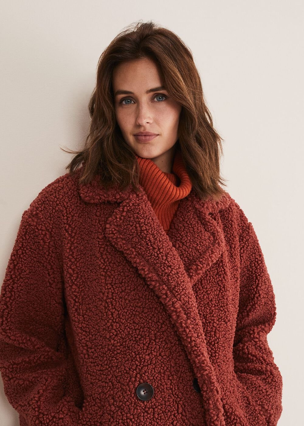 Libbie Longline Teddy Coat - Rust