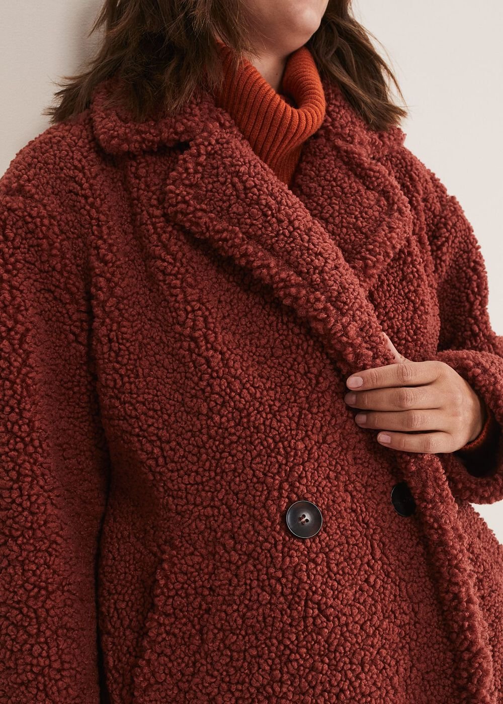 Libbie Longline Teddy Coat - Rust