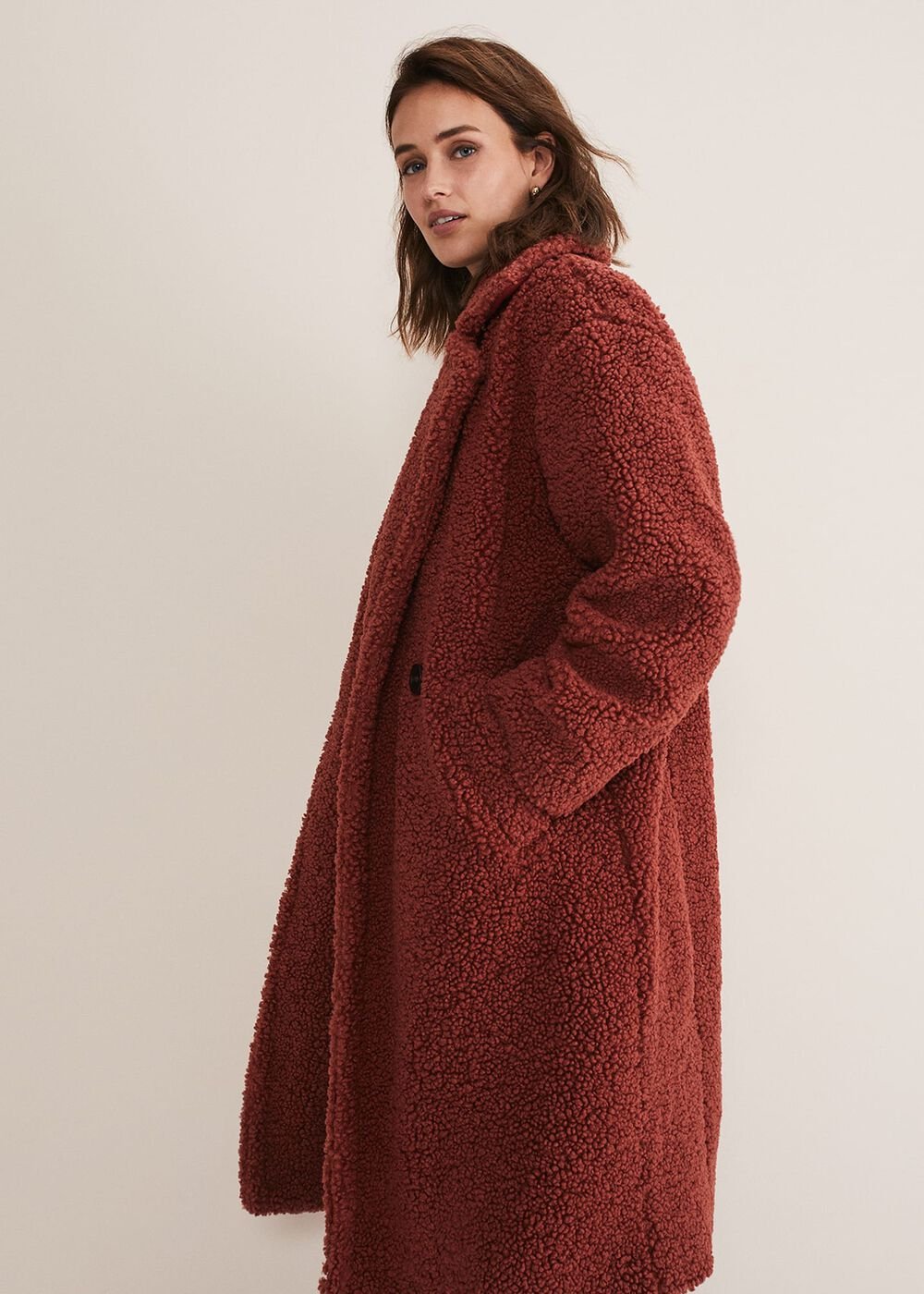 Libbie Longline Teddy Coat - Rust