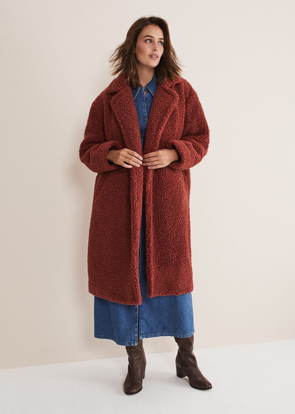 Libbie Longline Teddy Coat - Rust