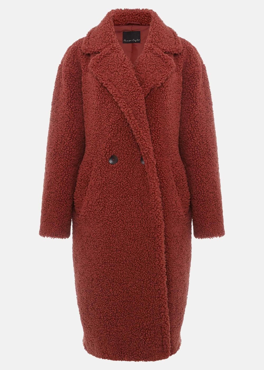 Libbie Longline Teddy Coat - Rust