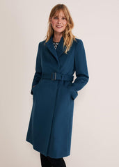 Susie Collarless Wrap Coat - Petrol