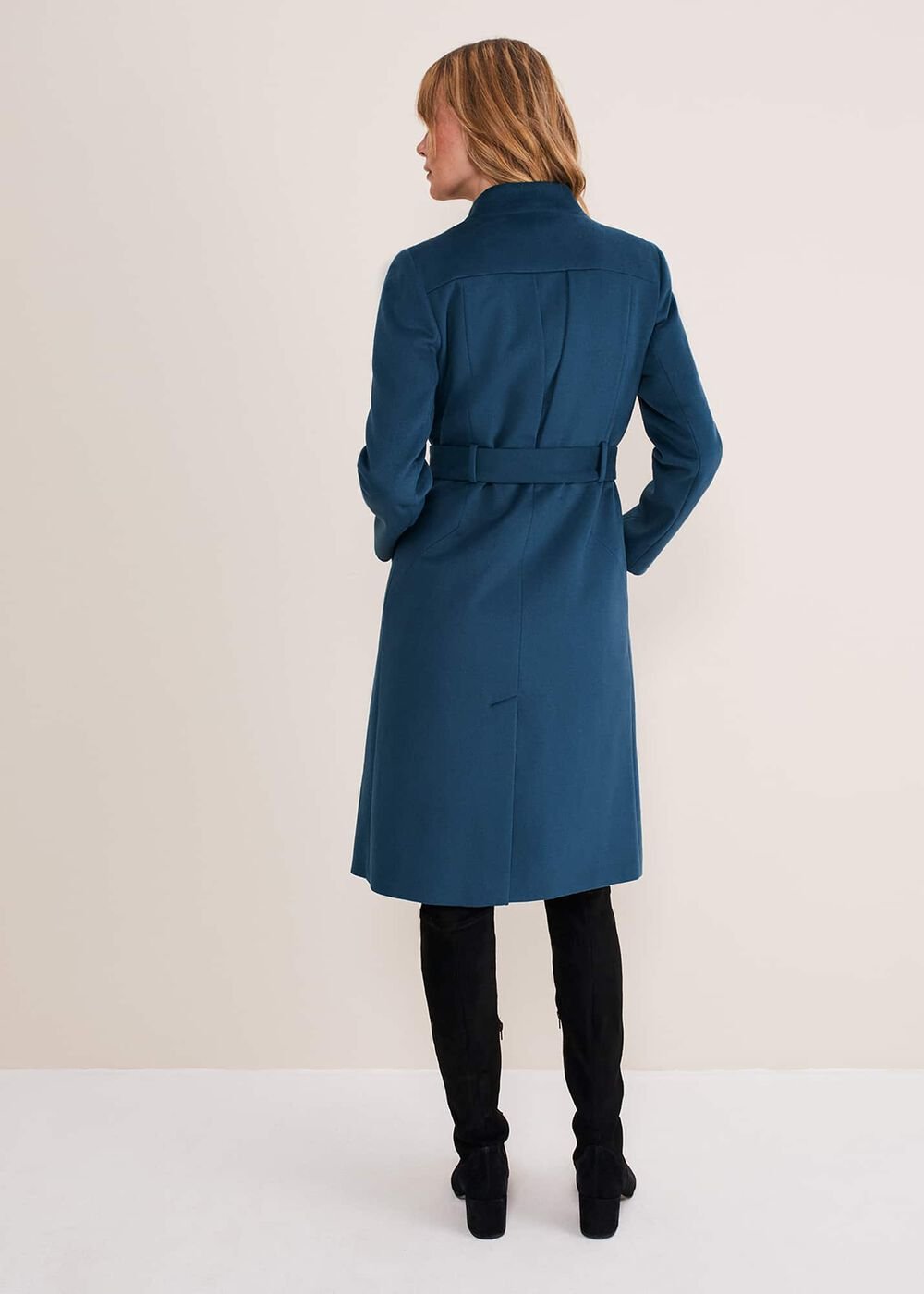 Susie Collarless Wrap Coat - Petrol