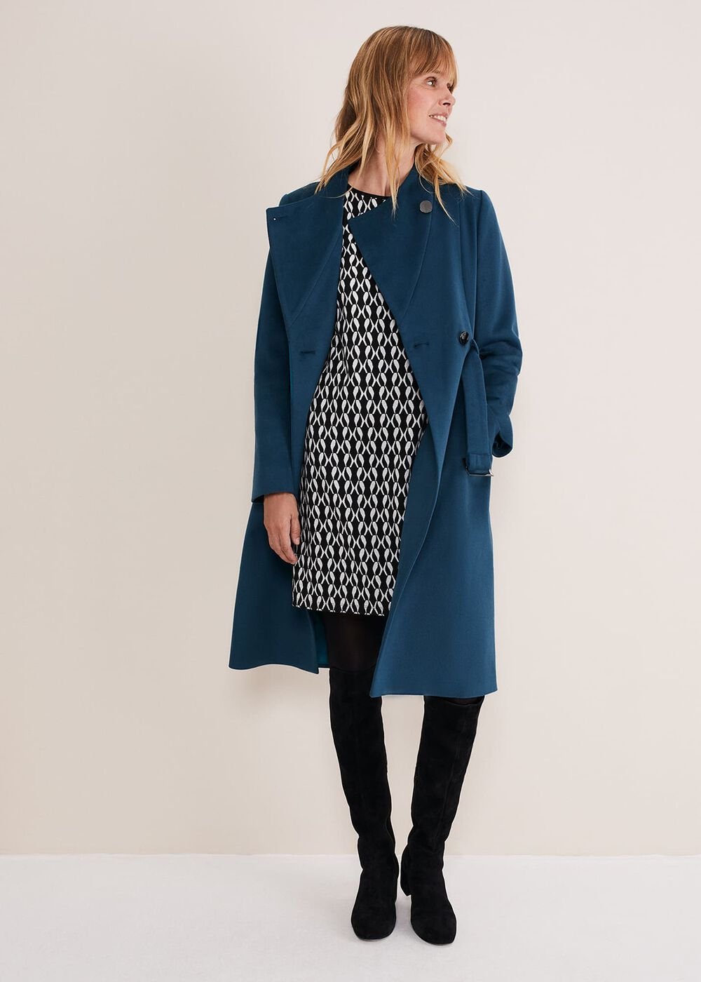 Susie Collarless Wrap Coat - Petrol
