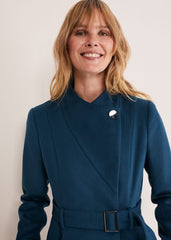 Susie Collarless Wrap Coat - Petrol
