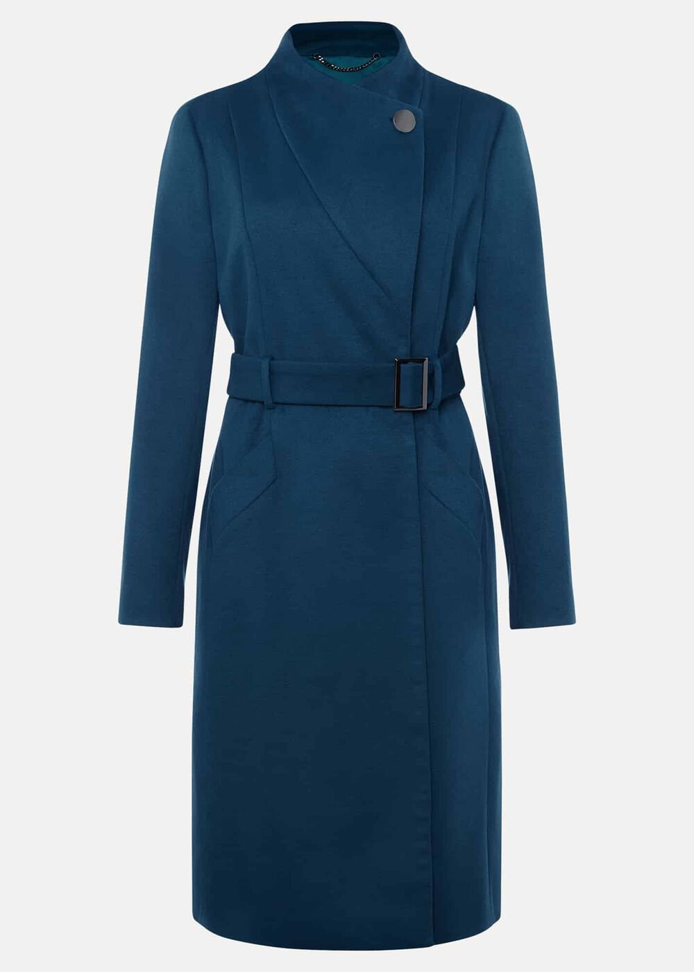 Susie Collarless Wrap Coat - Petrol