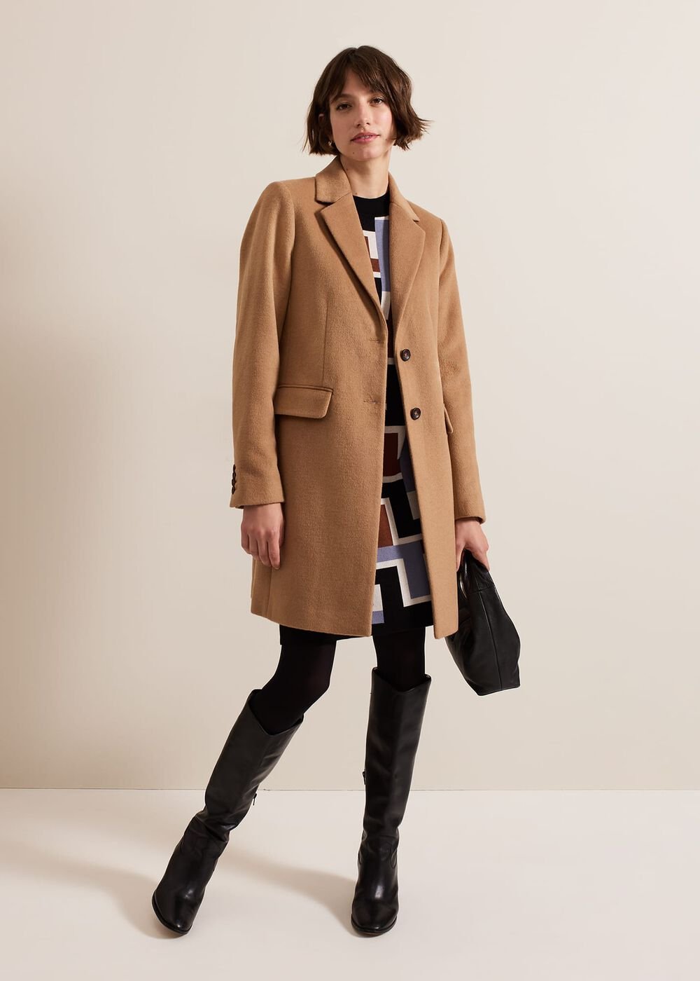 Lydia Blue Wool Smart Coat - Camel