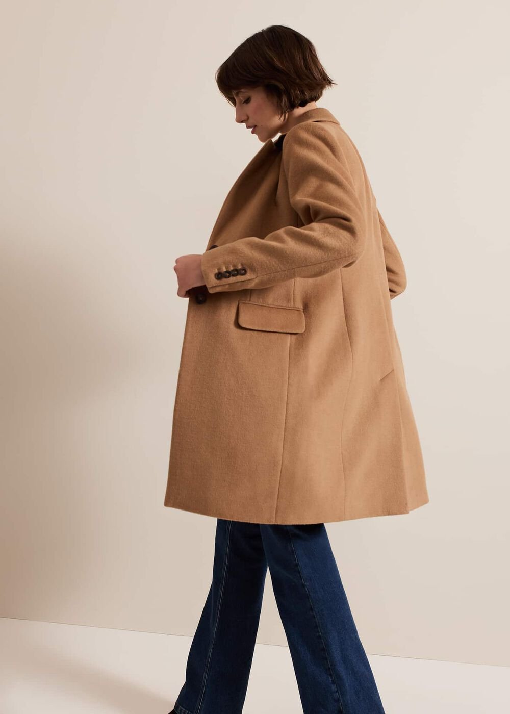 Lydia Blue Wool Smart Coat - Camel