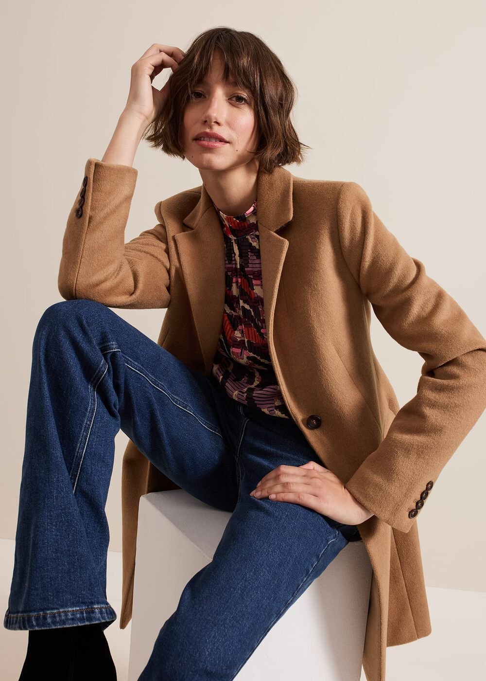 Lydia Blue Wool Smart Coat - Camel