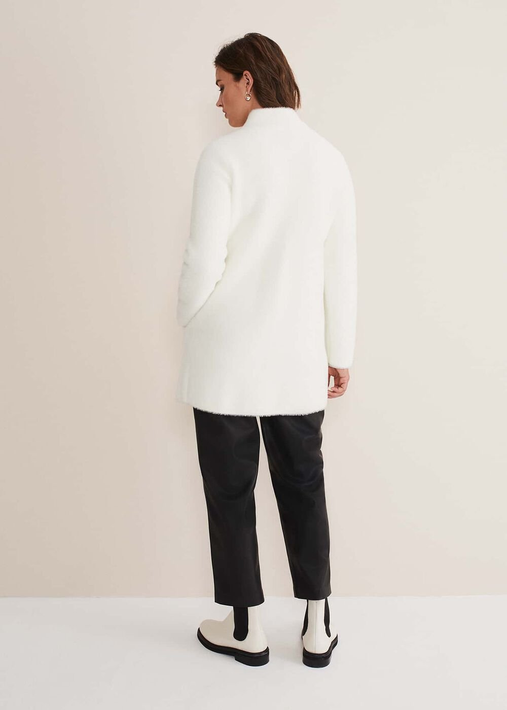 Fia Fluffy Zip Knit Coat - Winter White