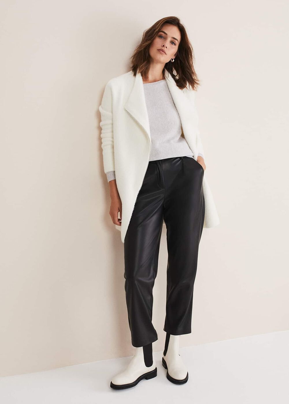Fia Fluffy Zip Knit Coat - Winter White